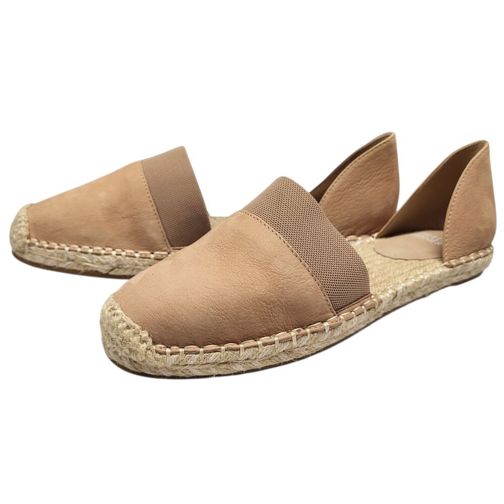 Eileen Fisher Lady Tumbled Nubuck and Jute Espadrille Flats Sz 6.5 Tan Suede